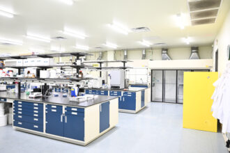 In Brighton, Colorado, a lab at Global Thermostats' commercial-scale direct air carbon capture facility. The facility pulls in air and collects carbon dioxide to store or to use for industrial purposes to help address climate change. Credit: RJ Sangosti/MediaNews Group/The Denver Post via Getty Images.
