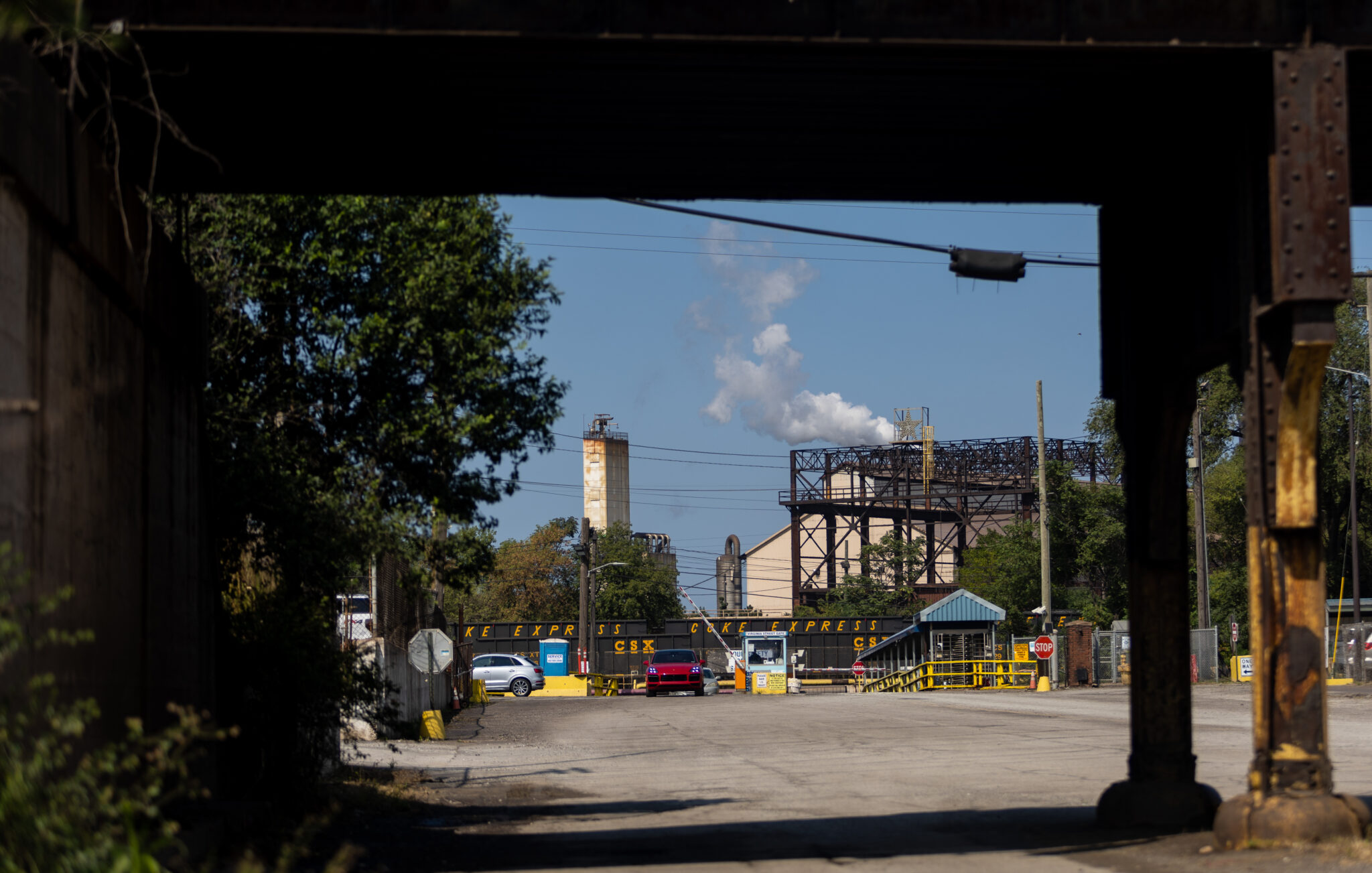 The U.S. Steel Corporation Gary Works, Tennessee St. gate, in Gary, Indiana, in September. The Gary Works was the largest greenhouse gas emitting iron and steel plant in the U.S. in 2022 with 10.3 million metric tons of carbon dioxide emissions. Credit: Vincent D. Johnson / for Inside Climate News