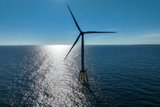 An offshore wind turbine.