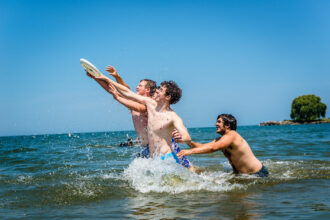 Swimmers in Lake Erie.