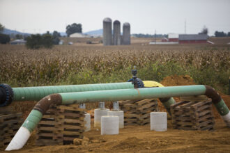 Natural gas pipelines on the edge of a cornfield Oct. 6, 2017 in Lebanon, Pennsylvania. Credit: Robert Nickelsberg/Getty Images