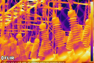 A thermal image of SF6-containing electrical equipment at a Duke Energy substation. The image does not show any leaks. Credit: Phil McKenna