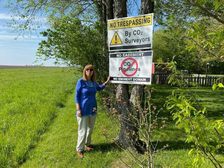 Kathleen Campbell at her rural home just south of Springfield, Illinois. Navigator CO2 Ventures wanted to build part of its 1,300 mile carbon dioxide on her property before canceling the project in October. Photo courtesy of Kathleen Campbell.