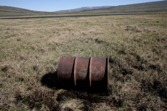 A lone oil barrell in the tundra near the National Petroleum Reserve. Credit: Andrew Lichtenstein/Corbis via Getty Images