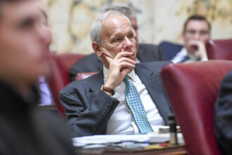 Sen. Paul Pinsky D-District 22, Prince George's County listens to remarks during Opening day at the Maryland General Assembly at the Maryland Statehouse in 2018. Credit: Jonathan Newton/The Washington Post via Getty Images