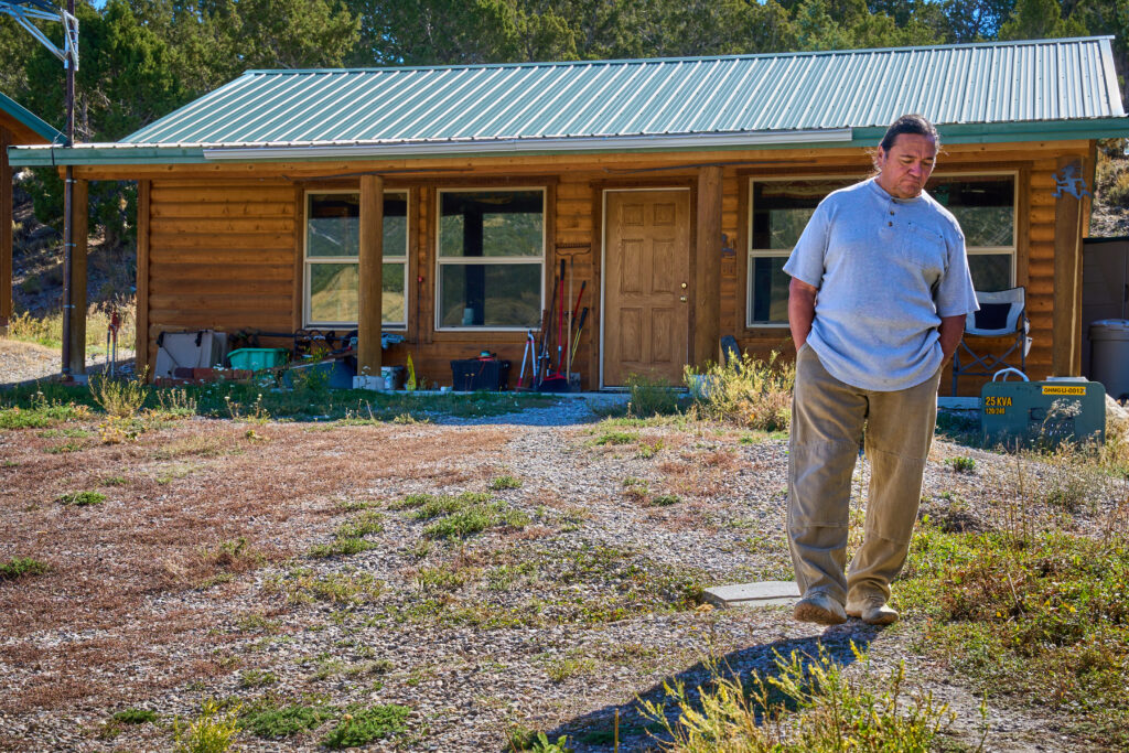 Rich Spilsbury walks the path between his house and his mother’s house in Ely, Nevada, on Thursday Oct. 5, 2023. Credit: Alex Gould