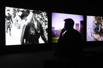 A general view of John Akomfrah: Purple exhibition at The Curve, Barbican on Oct. 5, 2017 in London, United Kingdom. Credit: Anthony Harvey/Getty Images for Barbican Art Gallery