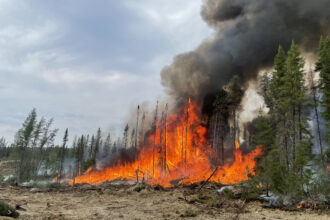 A view of wildfires at Lebel-sur-Quevillon in Quebec, Canada on June 23, 2023. Credit: Frederic Chouinard/SOPFEU/ Handout/Anadolu Agency via Getty Images