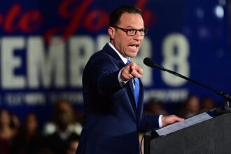 Democrat Josh Shapiro delivers his victory speech on November 8, 2022, after his election as Pennsylvania governor. Credit: Mark Makela/Getty Images.