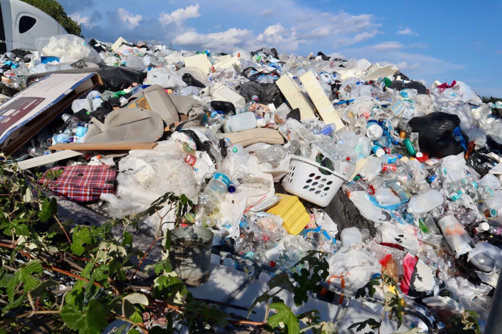 Apple AirTags placed in waste plastic at two all-plastics Houston recycling drop off centers by The Last Beach Cleanup went to this pile of waste in northwest Houston instead to a recycling facility. Credit: James Bruggers/Inside Climate News